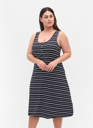 Striped viscose midi dress, Night Sky Stripe, Model image number 0