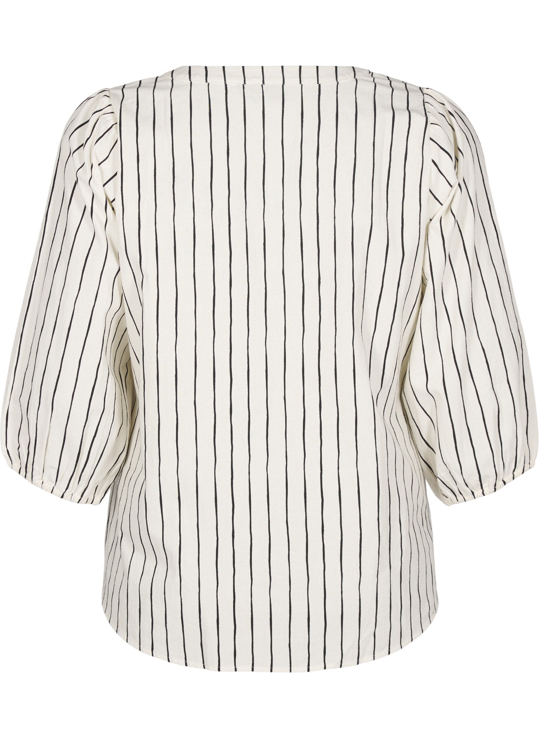 Zizzifashion 3/4 sleeve cotton blouse with stripes, Eggnog Black Stripe, Packshot image number 1