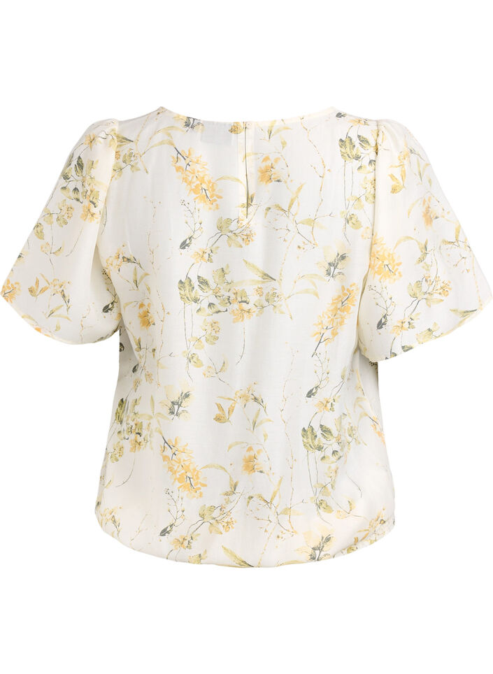 Floral print blouse with square neck, Yellow, Packshot image number 1