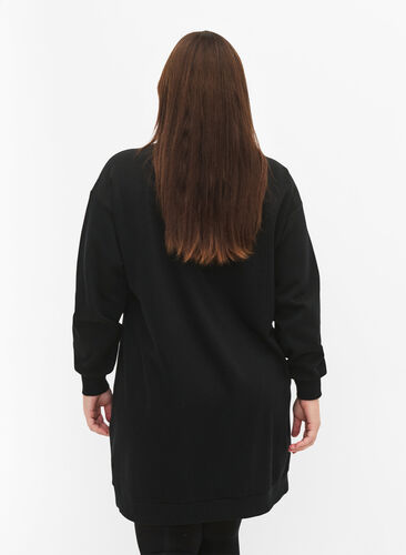 Sweat dress with embroidered details, Black, Model image number 1