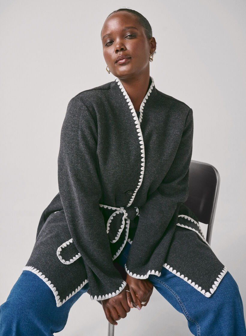 Coat with contrast-coloured edges, Dark Grey Melange, Image image number 0