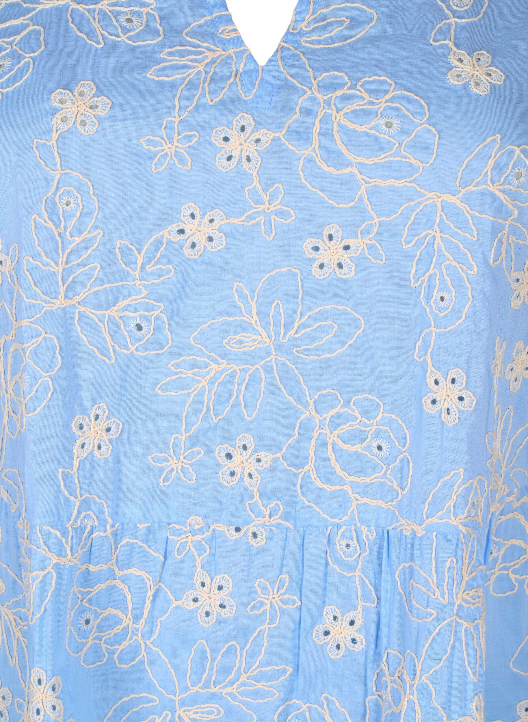 Zizzifashion Dress with embroidered flowers and long sleeves, Light Blue, Packshot image number 2