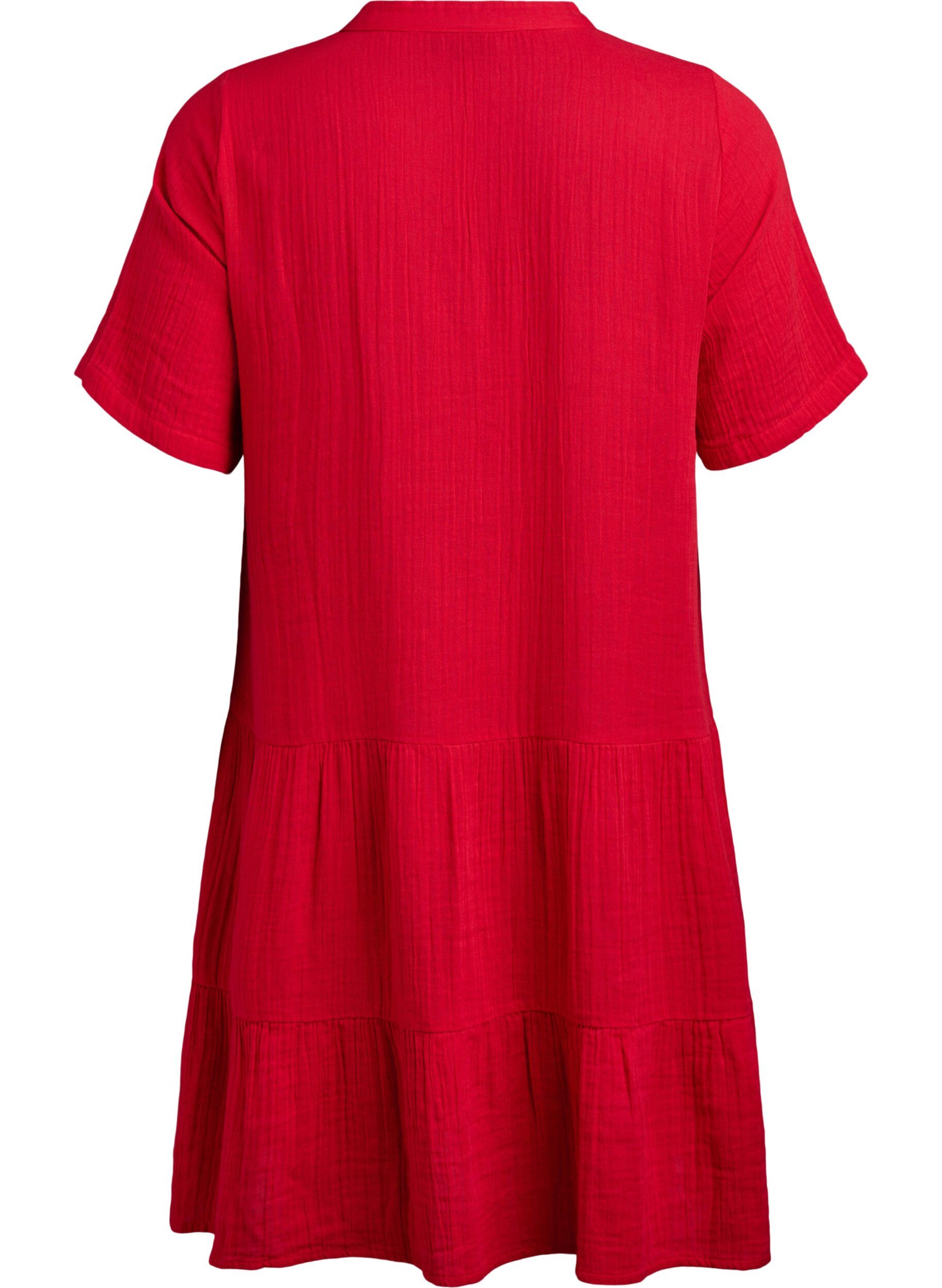 Zizzifashion Short A-line dress in cotton muslin, Red, Packshot image number 1