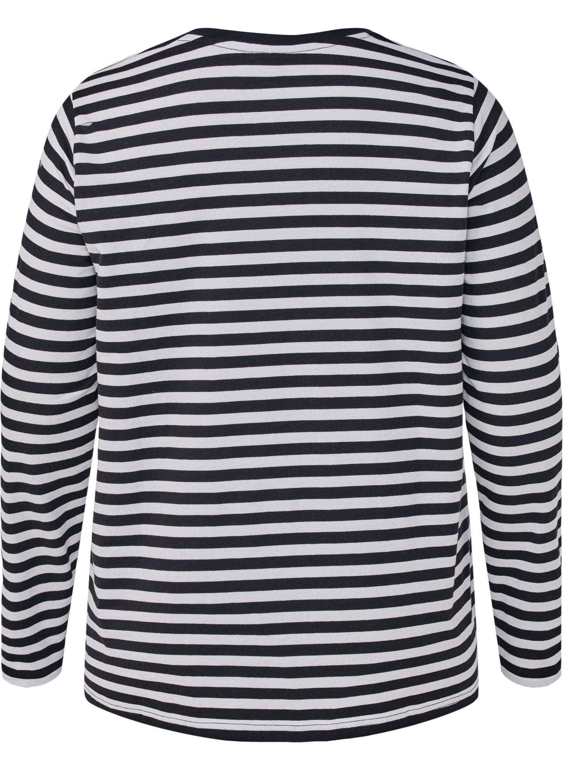 Zizzifashion Striped blouse with motif, White w.Black Stripe, Packshot image number 1