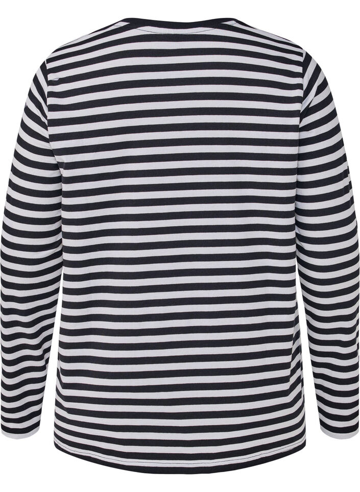 Striped blouse with motif, White w.Black Stripe, Packshot image number 1