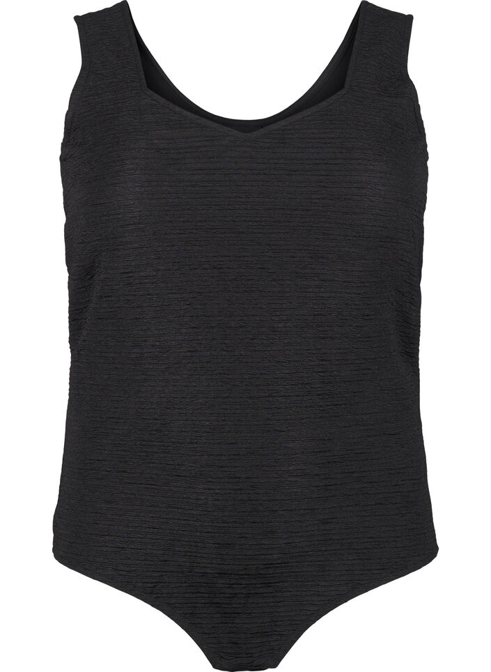 Sleeveless bodysuit with texture, Black, Packshot image number 0