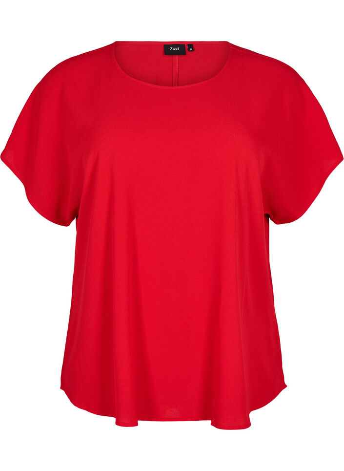Blouse with short sleeves and a round neckline, Red, Packshot image number 0