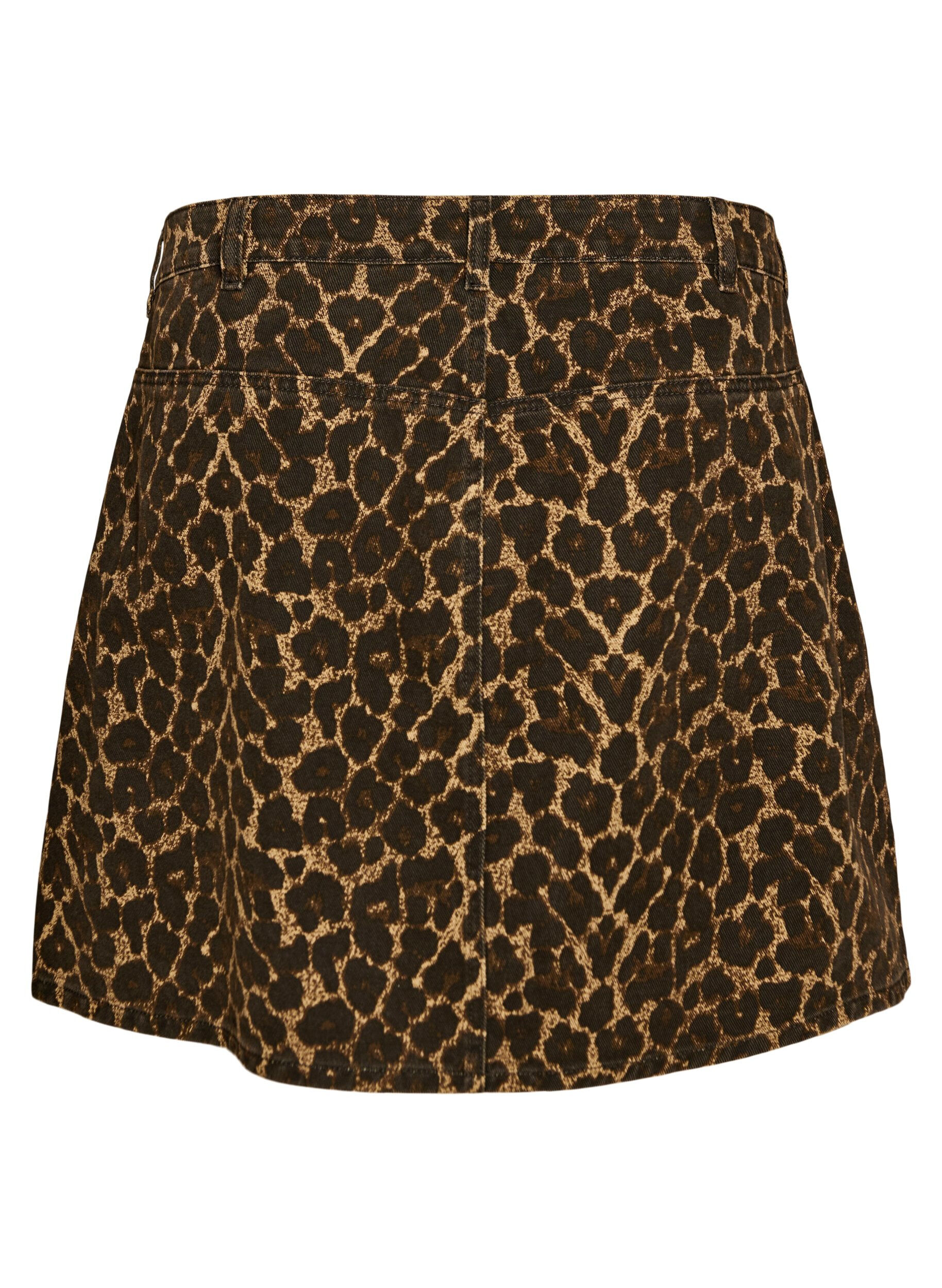 Zizzifashion Short denim skirt with leopard print and an A-line shape, Brown, Packshot image number 1