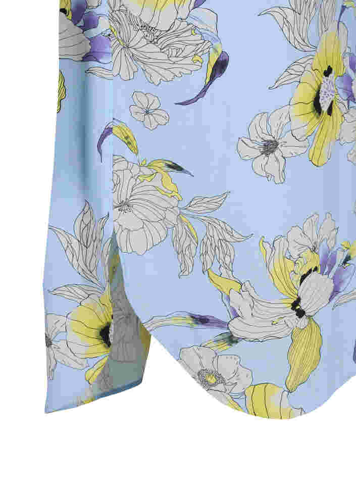 Long viscose shirt with a floral print, Light Blue AOP, Packshot image number 3