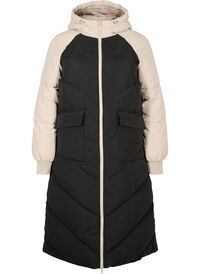 Long colorblock winter jacket with hood