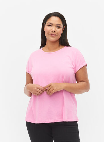 Short sleeved cotton blend t-shirt, Rosebloom, Model image number 0