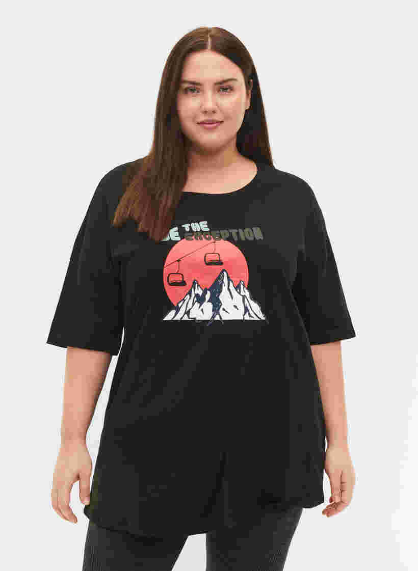 Printed cotton t-shirt, Black/Dubarry, Model