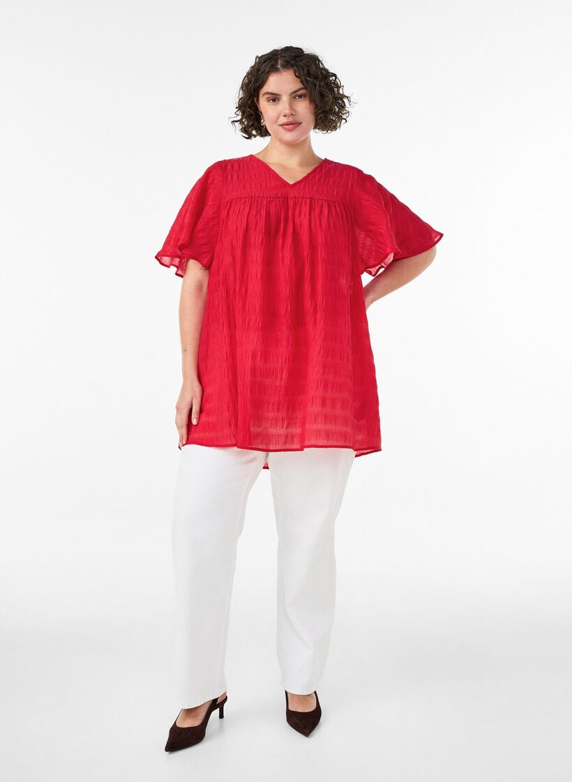 Tunic in lyocell with flutter sleeves, Red, Model image number 1