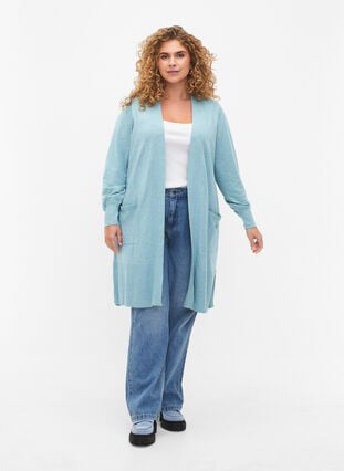 Long knitted cardigan with pockets, Reef Waters Mel., Model image number 2