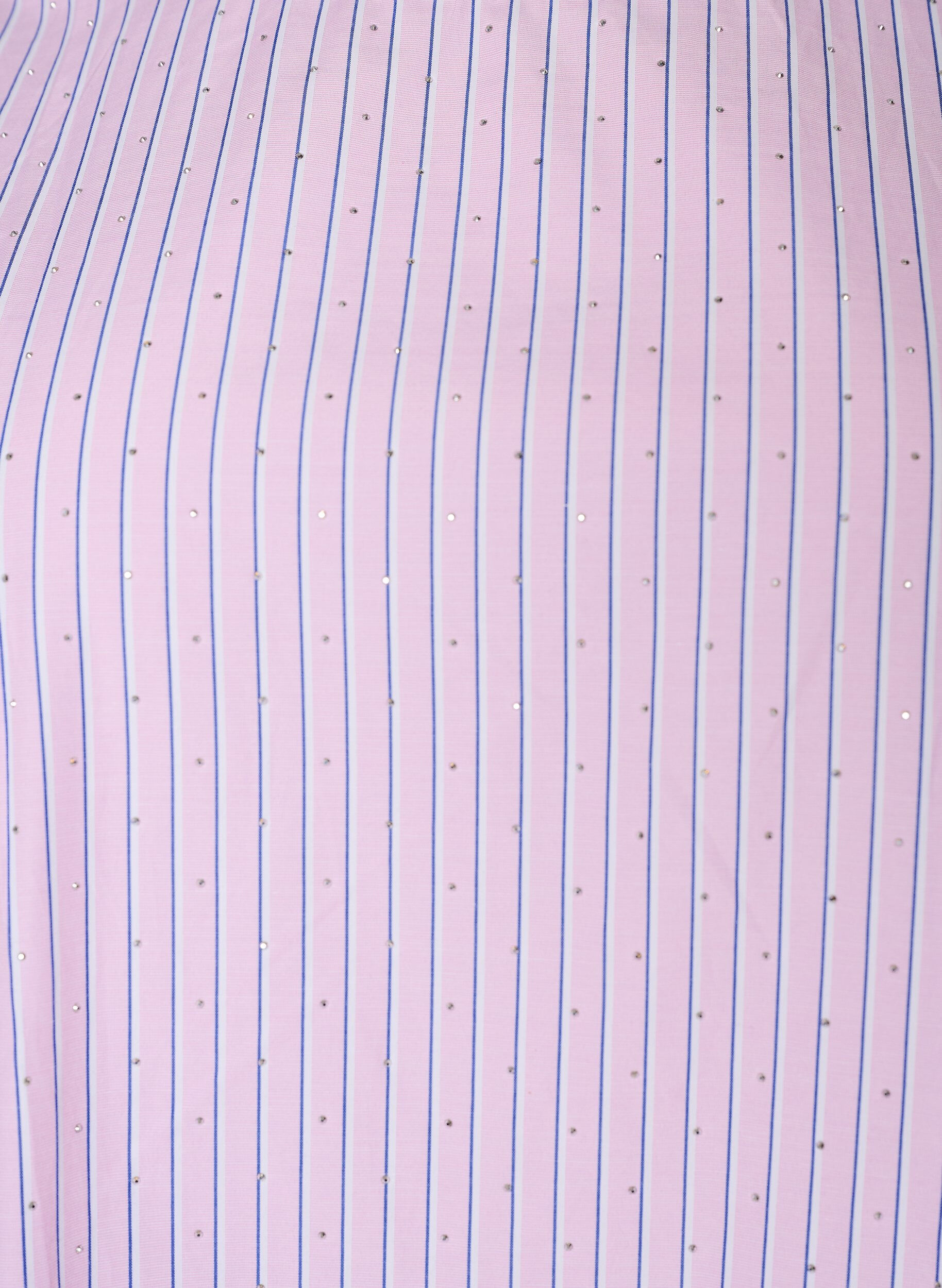 Zizzifashion Knee-length striped dress with stones and puff sleeves, Pink, Packshot image number 2