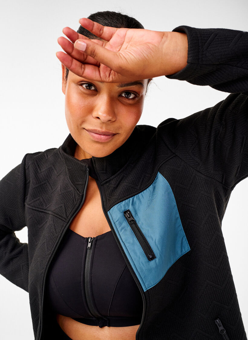 Sporty fleece jacket with pockets, Black, Image image number 0