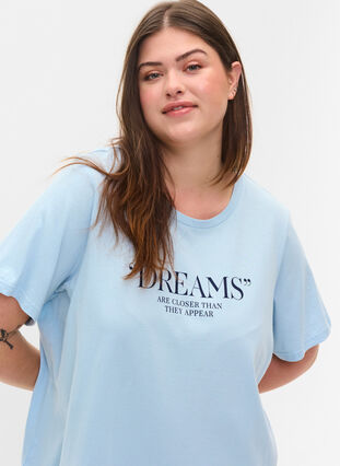 Oversized night t-shirt in organic cotton, Cashmere Blue DREAMS, Model image number 2