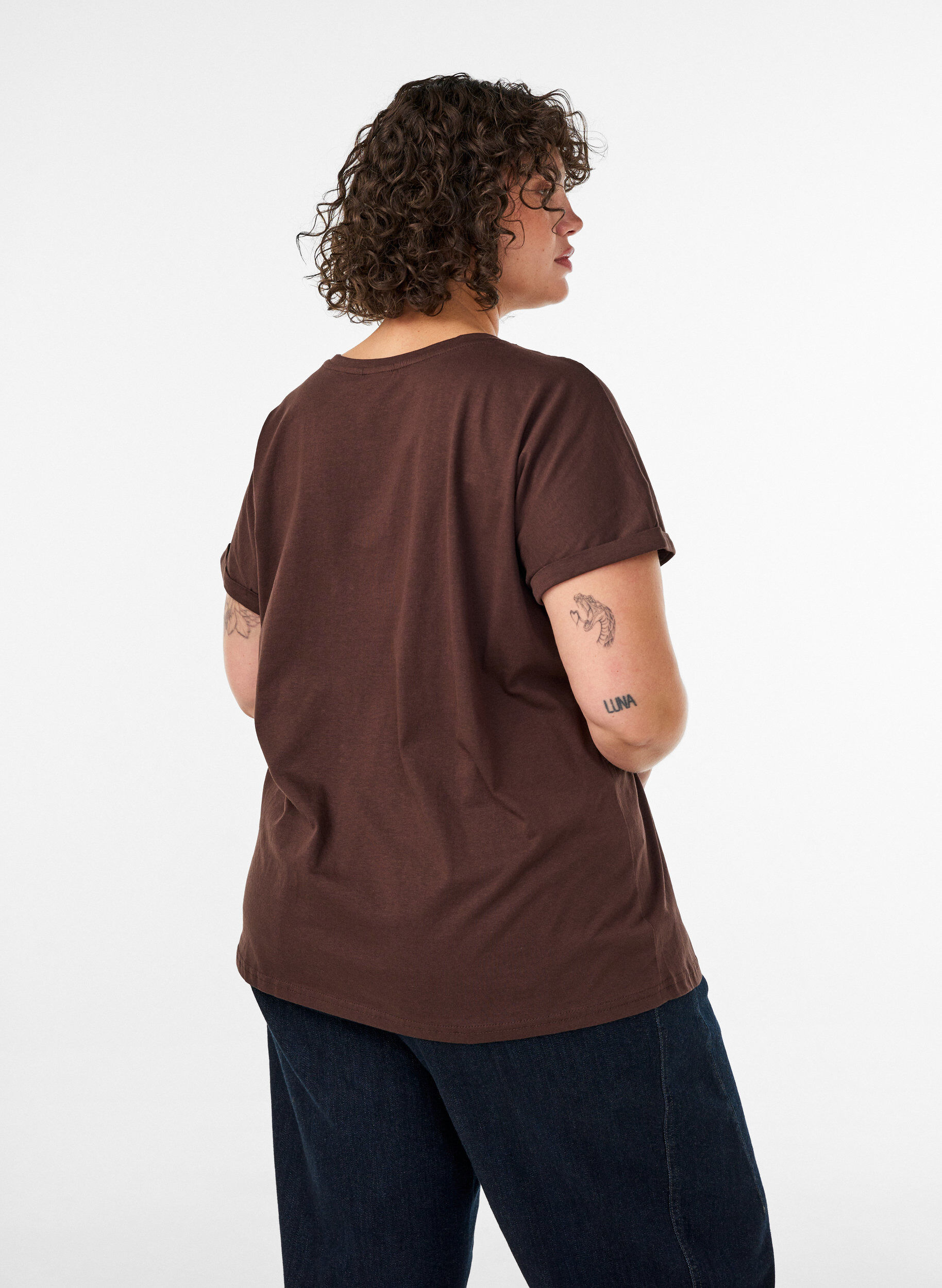 ZizzifashionCotton T-shirt with floral print, Brown, Model image number 2