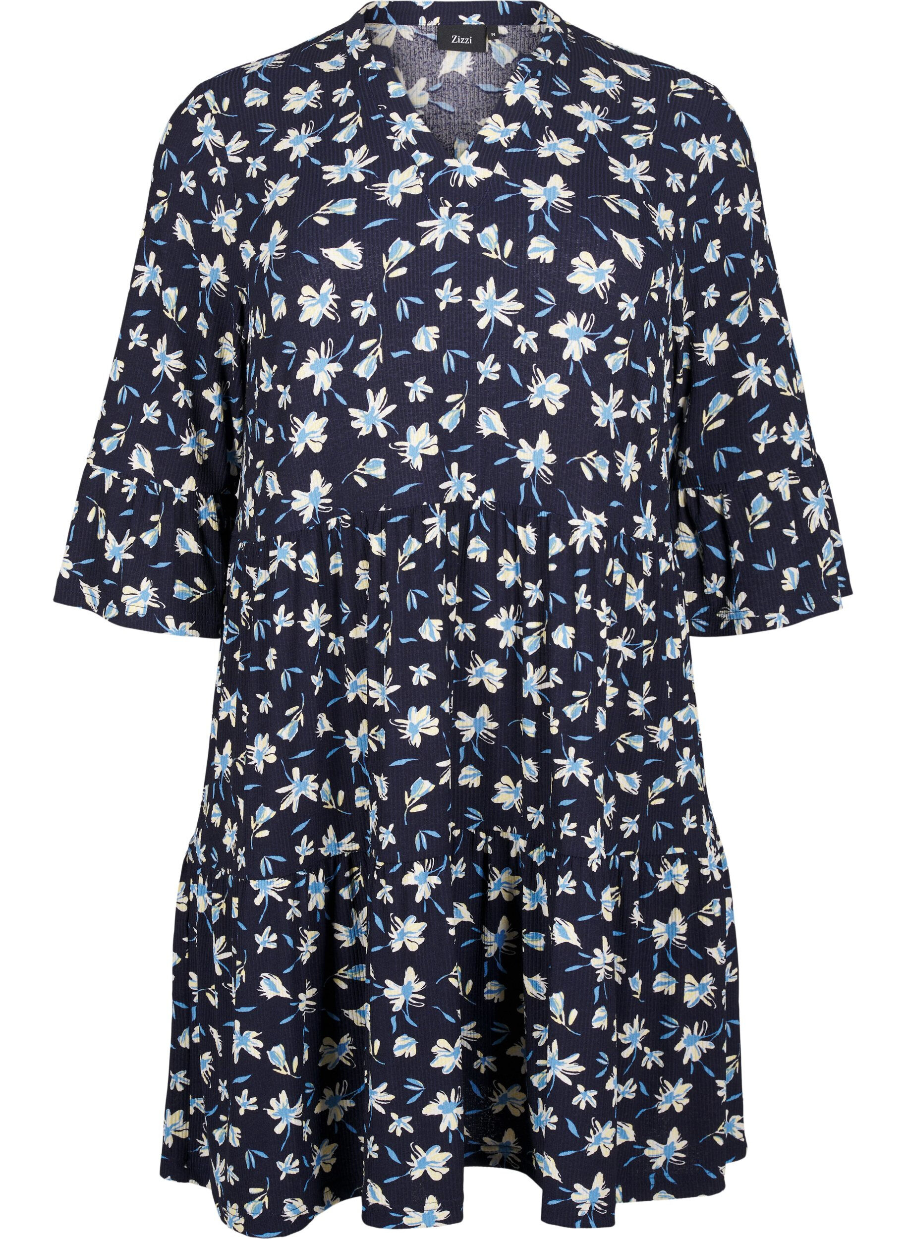 Zizzifashion Short A-line dress with floral print, Blue, Packshot image number 0