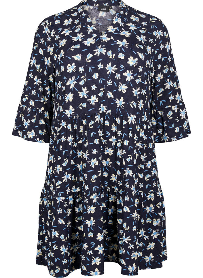Short A-line dress with floral print, Blue, Packshot image number 0
