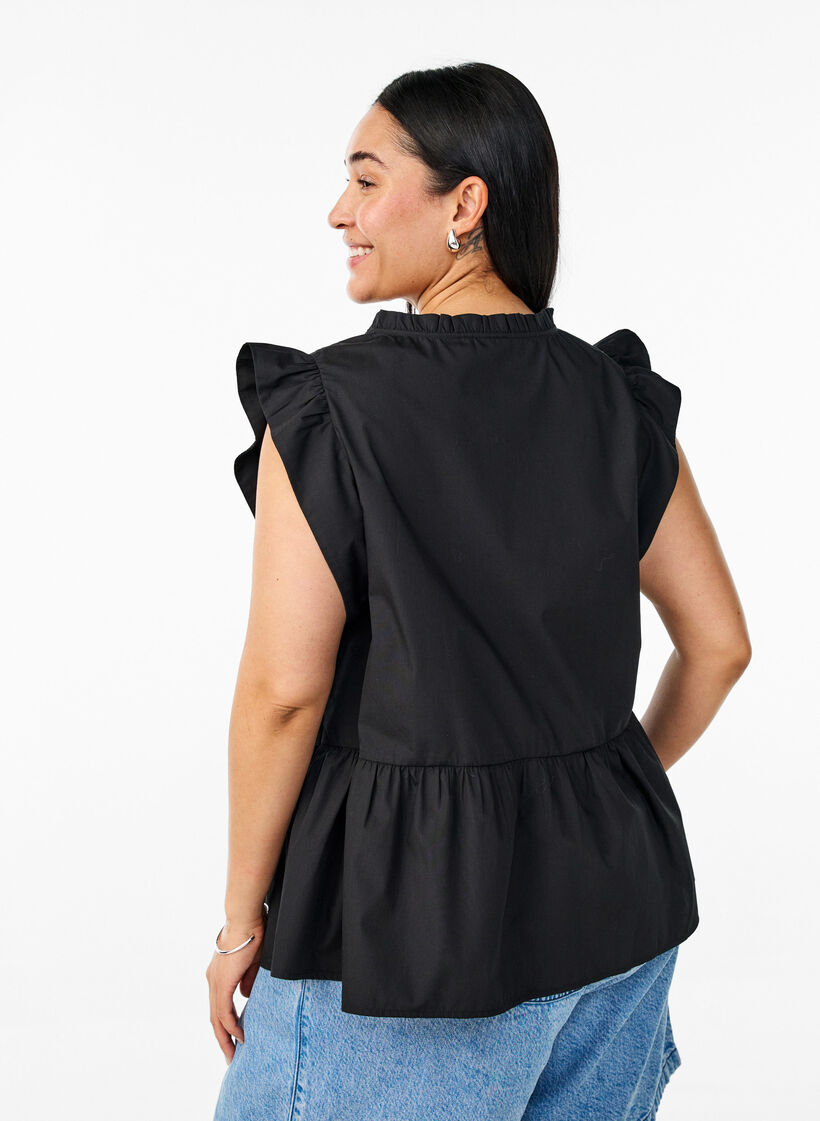 Sleeveless top with pin-tuck and ruffle details, Black, Model image number 2