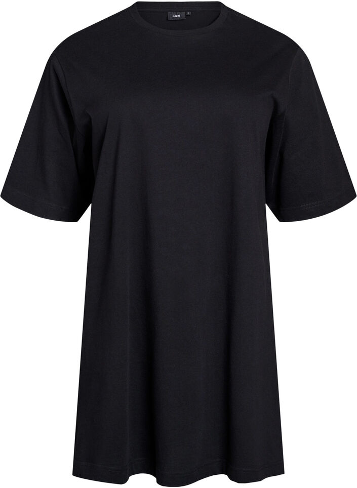 Knee-length cotton T-shirt dress, Black, Packshot image number 0