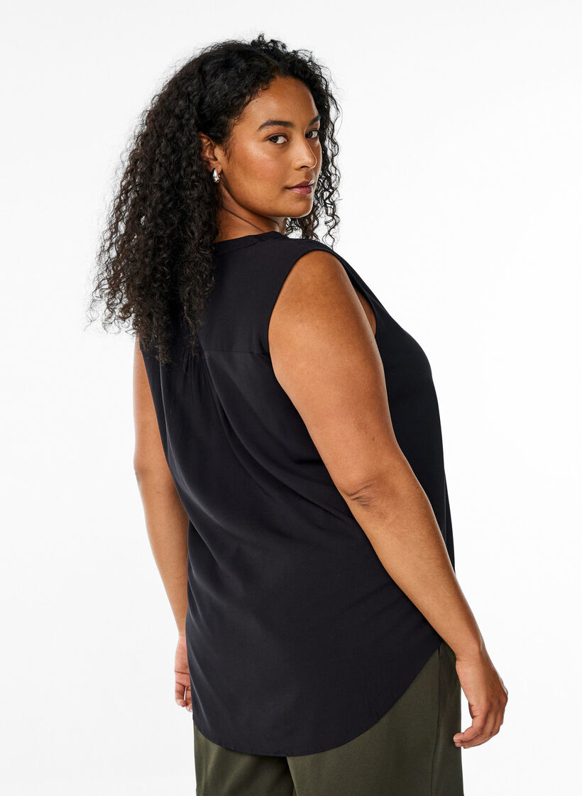 FLASH - Sleeveless viscose blouse, Black, Model image number 2