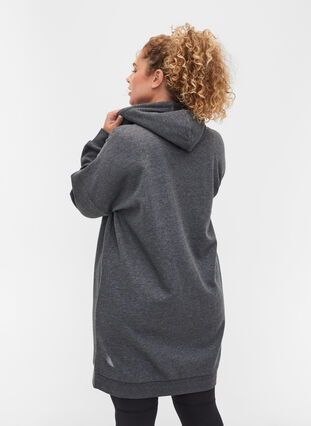 Printed long-sleeved hoodie sweatshirt dress, Dark Grey Melange, Model image number 1