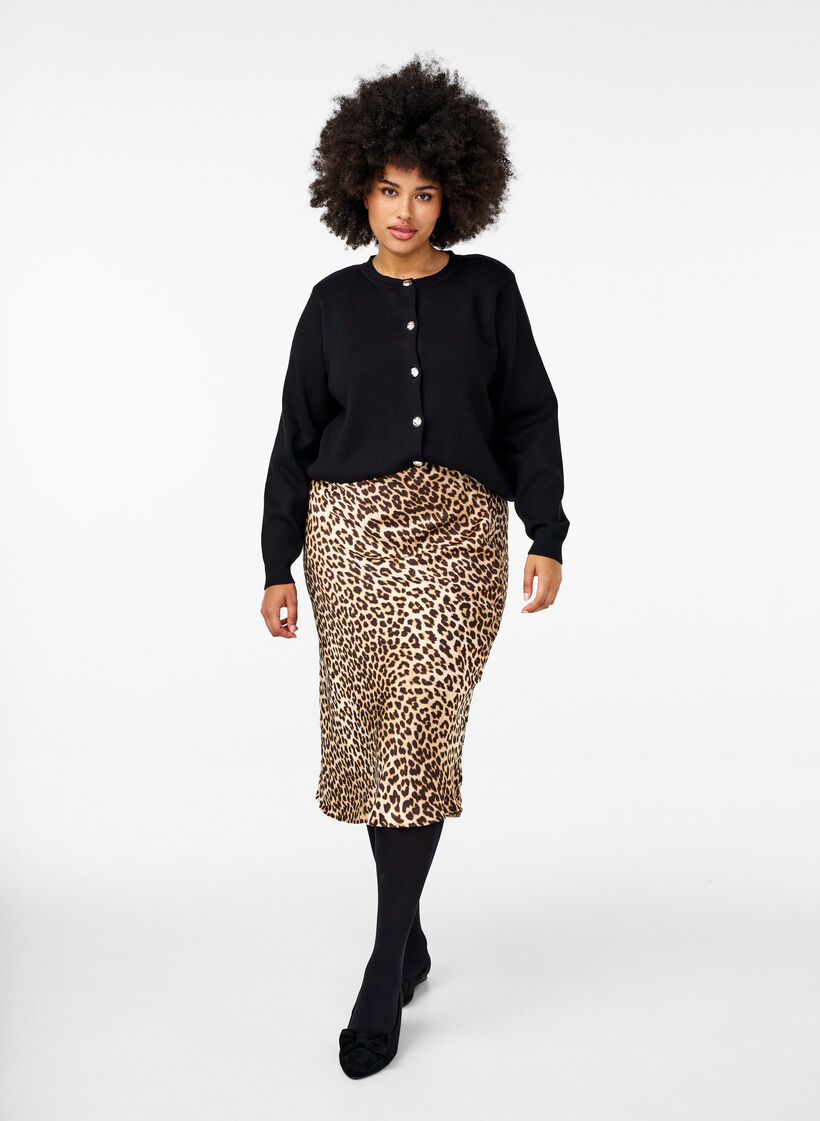 Satin midi skirt with leopard print, Leo AOP, Model image number 0
