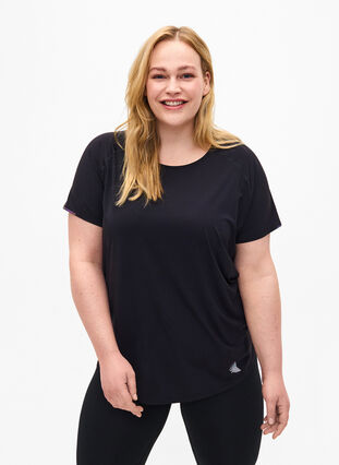 Workout t-shirt with mesh and reflective detail, Black, Model image number 0