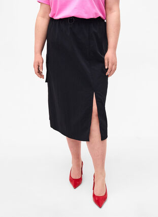 Midi skirt with slit and cargo pocket, Black, Model image number 2