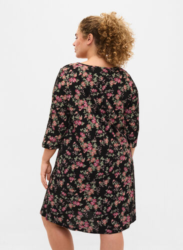 Cotton night dress, Black Pink Oran Flow, Model image number 1