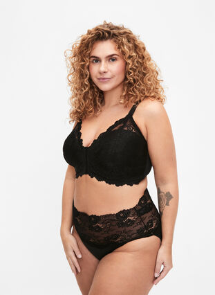 Lace bra with front closure, Black, Model image number 2