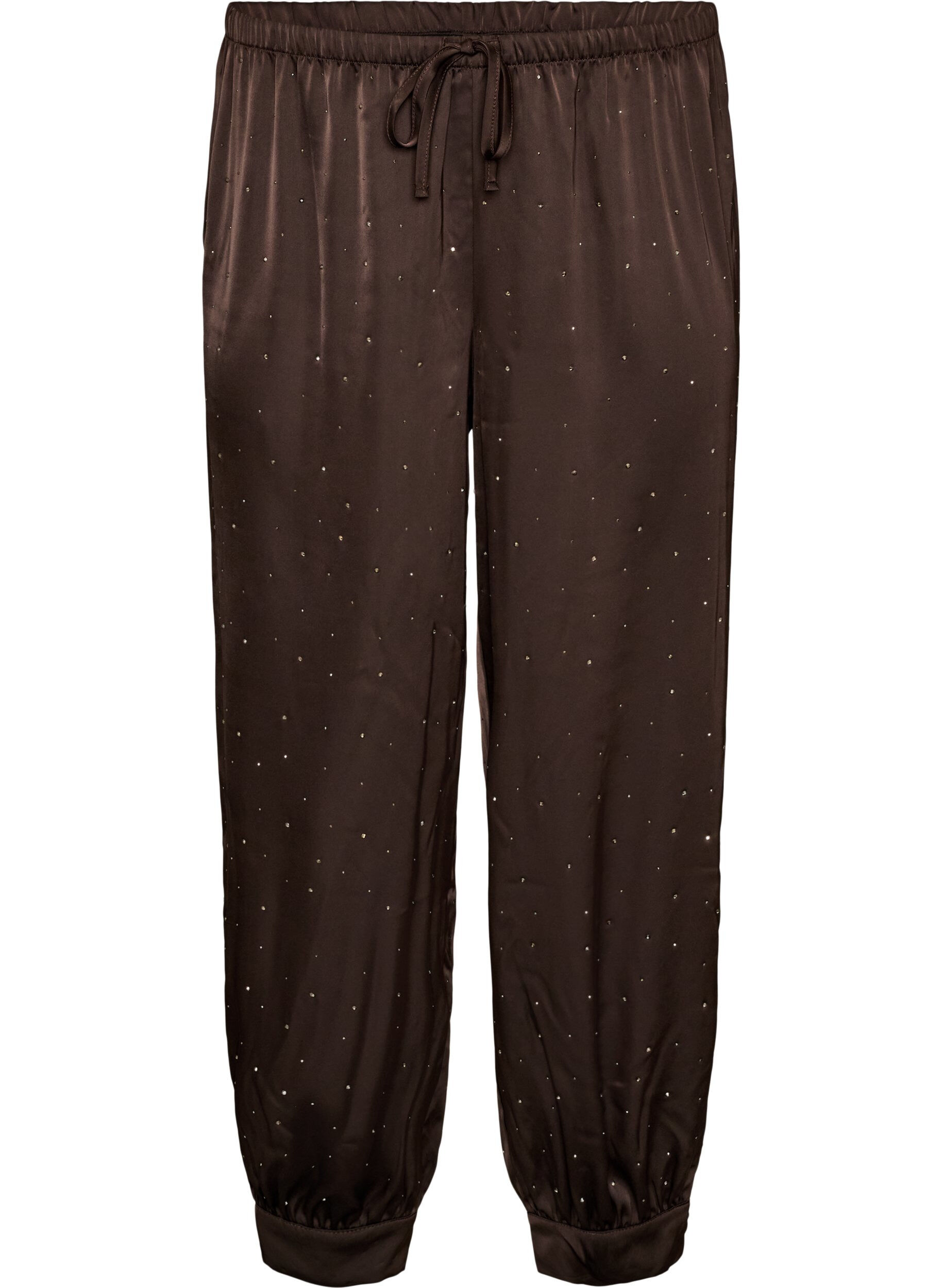 ZizzifashionSatin balloon trousers with rhinestones, Brown, Packshot image number 0