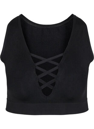 Seamless bra with string details, Black, Packshot image number 0