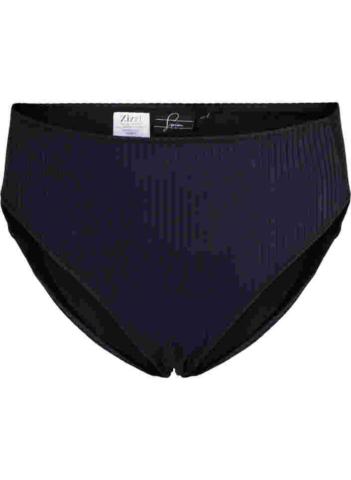 High-waisted bikini bottoms with ribbed texture, Black, Packshot image number 0