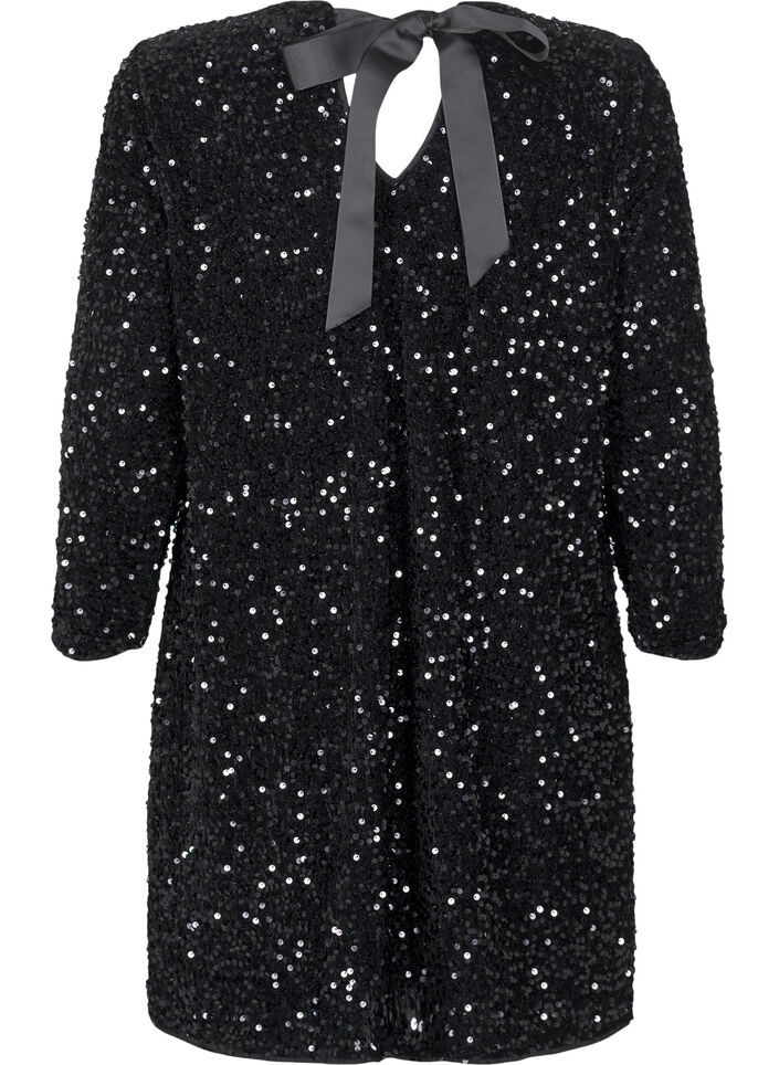 Sequin dress with bow detail, Black, Packshot image number 1