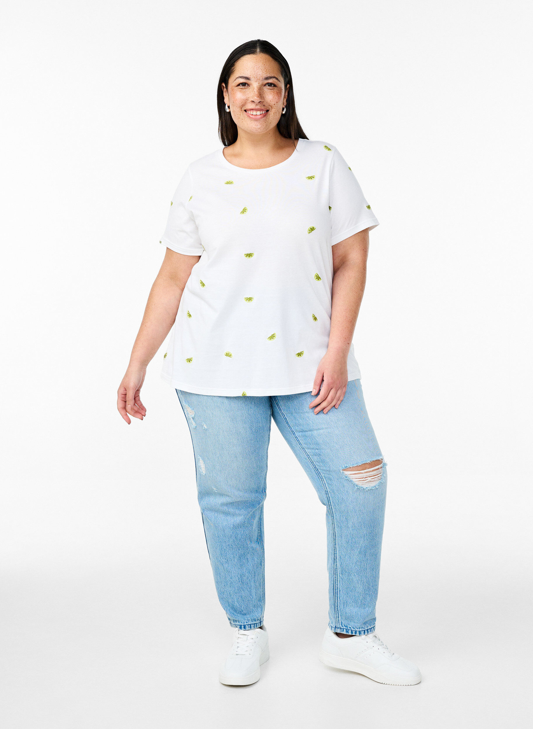 Zizzifashion T-shirt in organic cotton with embroidered motifs, White, Model image number 1