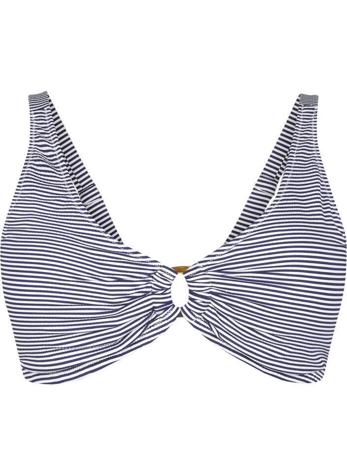 Bikini top with striped texture and ring detail, Blue, Packshot image number 0