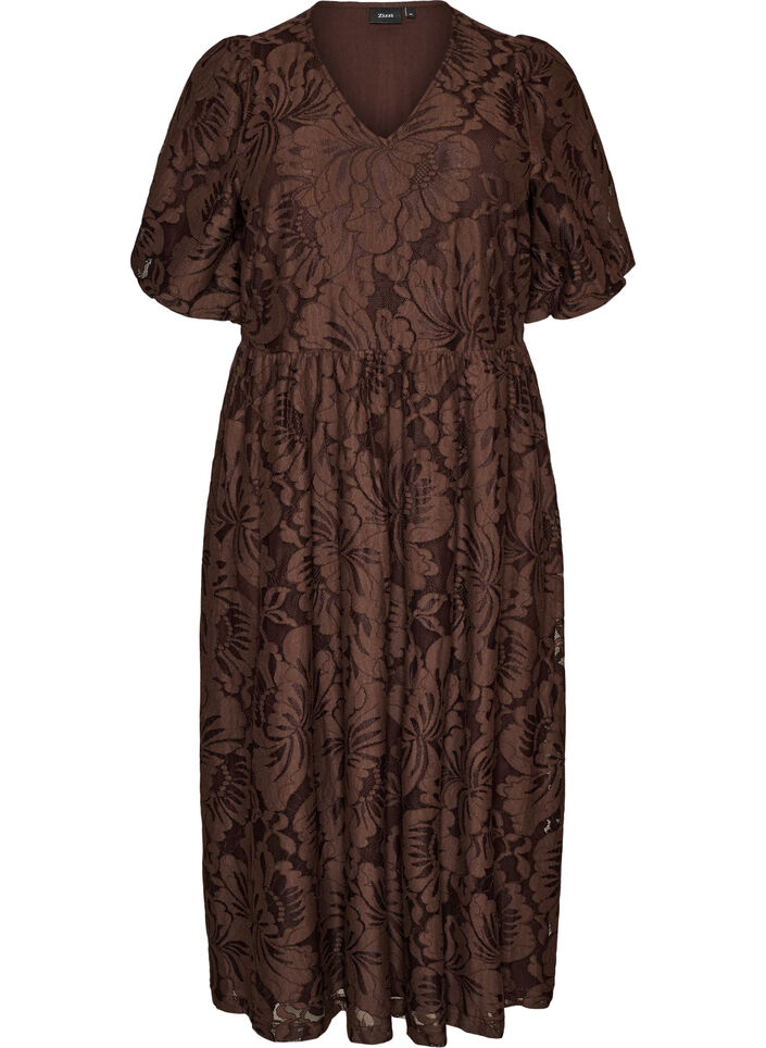 Midi dress with floral jacquard, Brown, Packshot image number 0