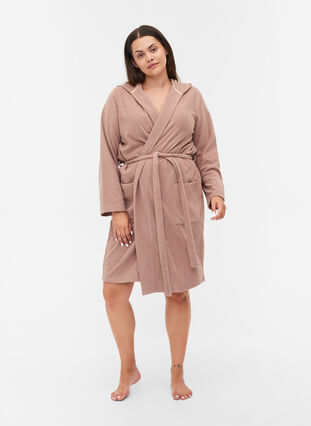 Bathrobe with hood and pockets, Brownie, Model image number 2