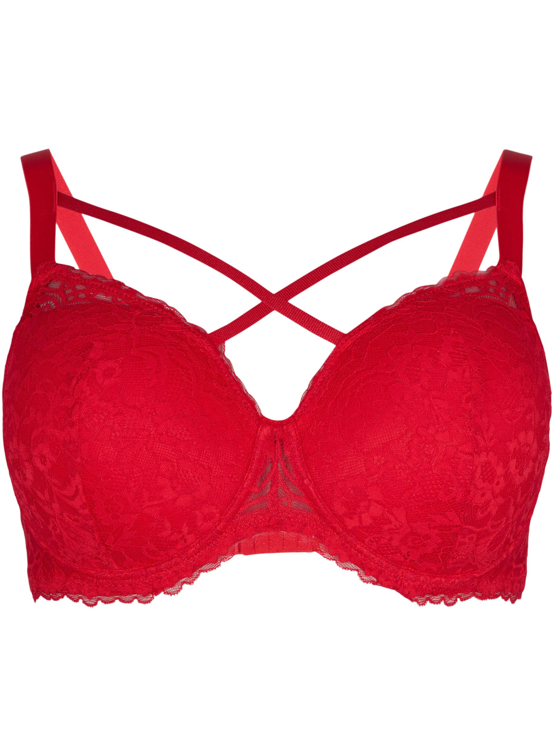 Zizzifashion Padded bra with lace and cross detail, Red Ass., Packshot image number 0