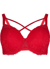 Padded bra with lace and cross detail