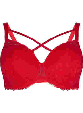 Padded bra with lace and cross detail