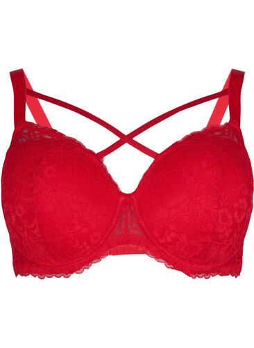 Padded bra with lace and cross detail, Red Ass., Packshot image number 0