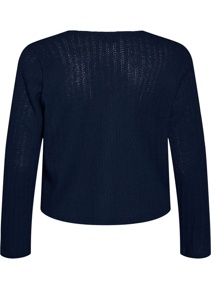 Jersey cardigan with texture and tie front, Blue, Packshot image number 1