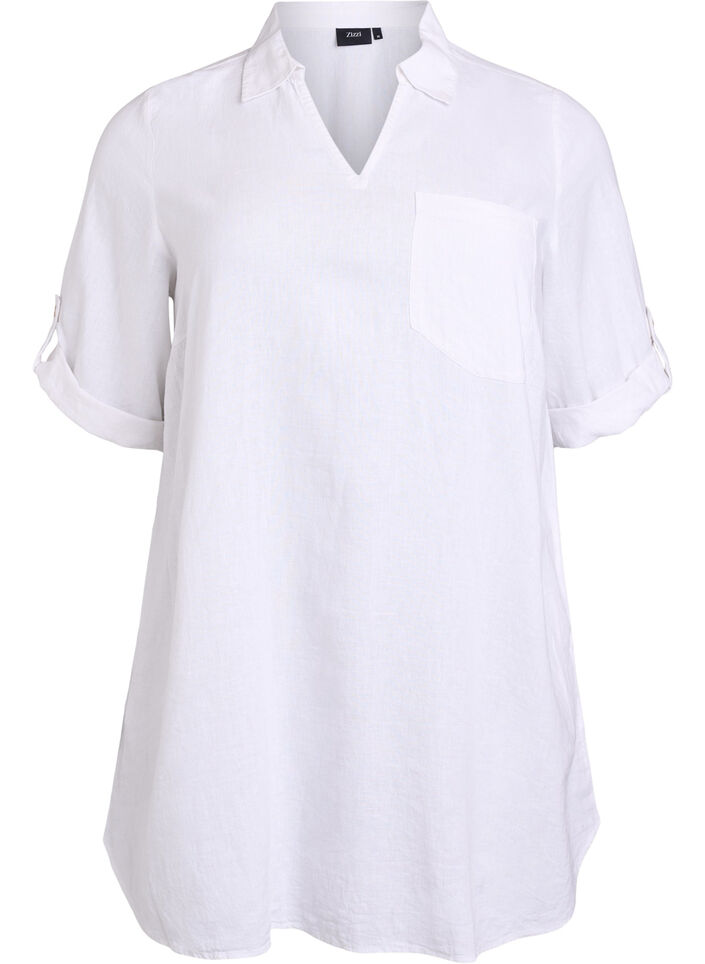 Linen and viscose tunic with A-shape, White, Packshot image number 0