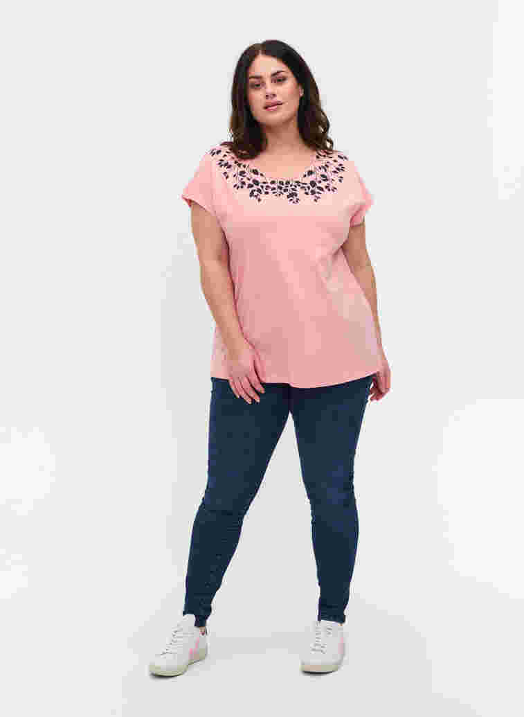 Cotton t-shirt with print details, Blush mel Leaf, Model image number 2