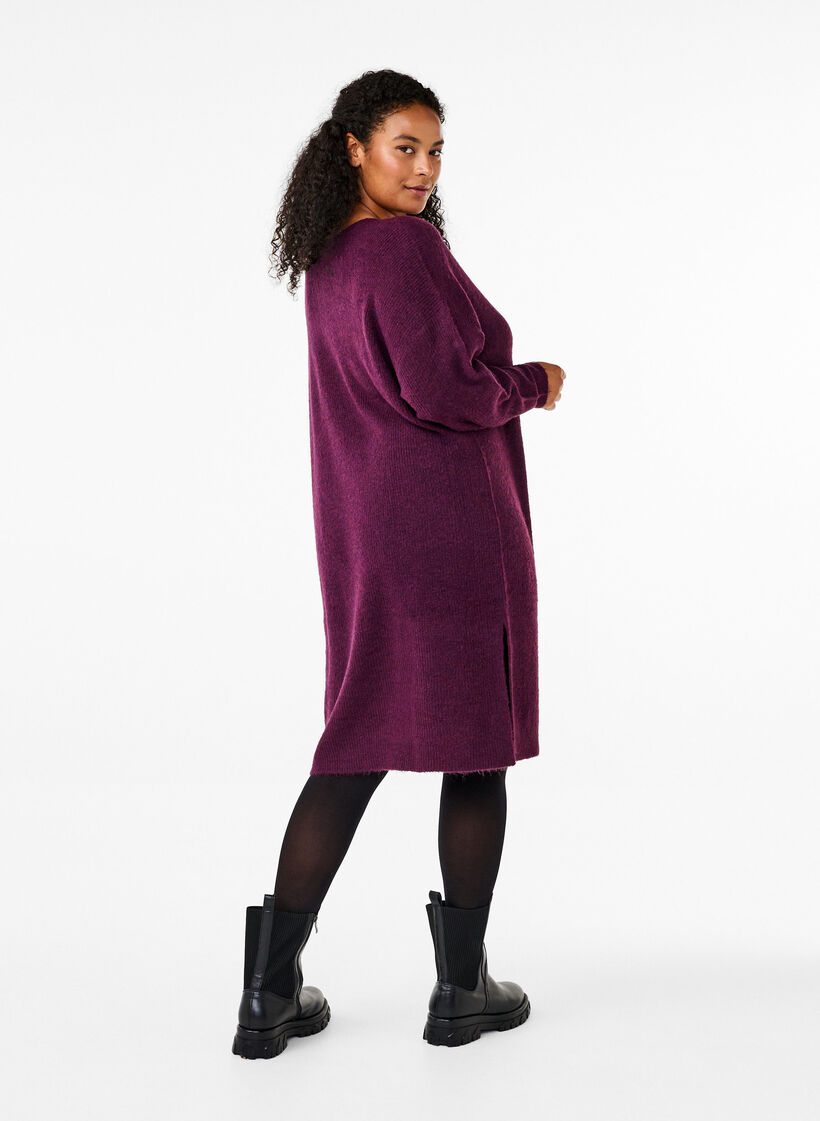 Long sleeved rib knit dress, Potent Purple Mel., Model image number 1