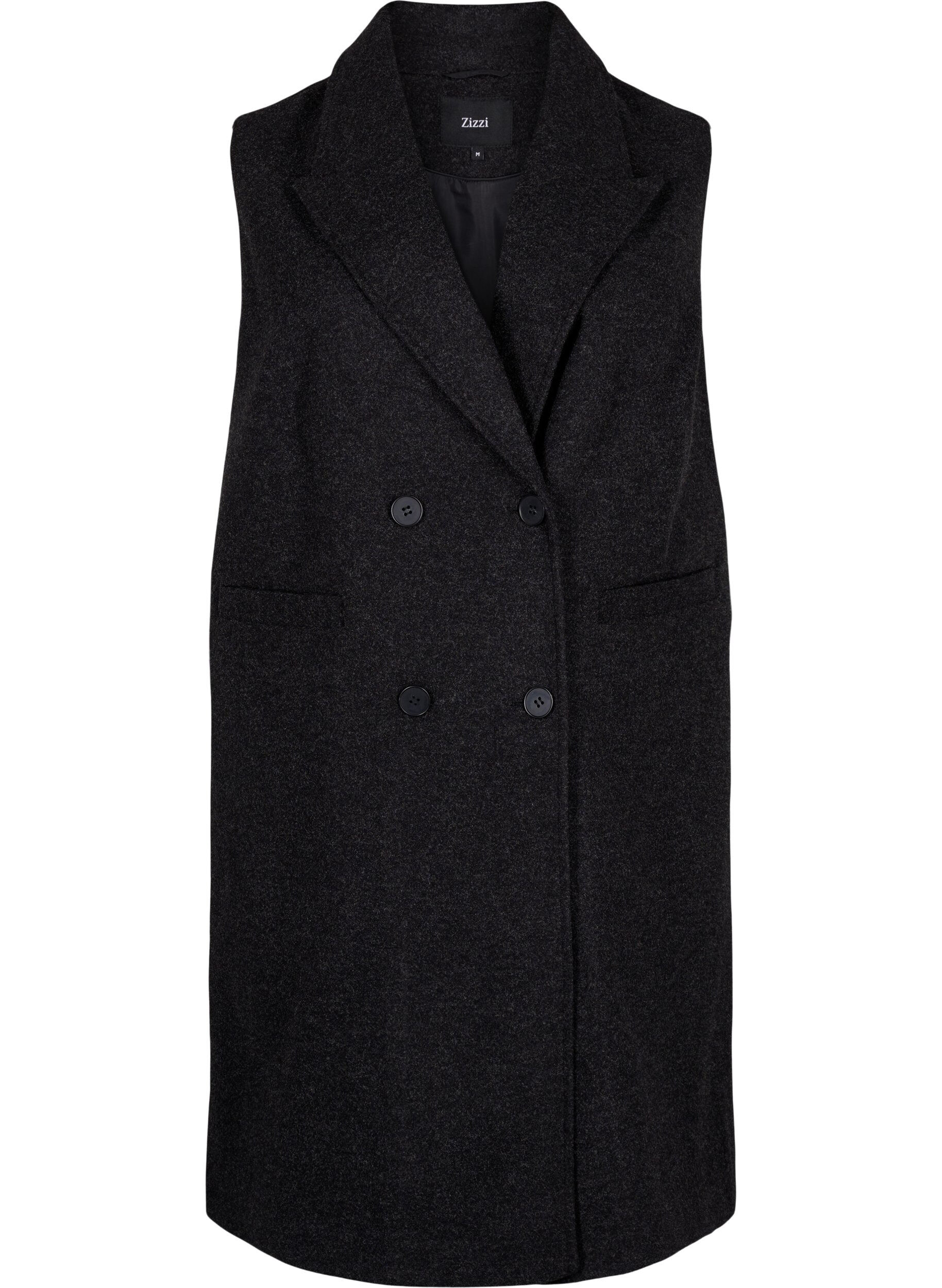 Zizzifashion Long vest in wool look, Dark Grey Melange, Packshot image number 0